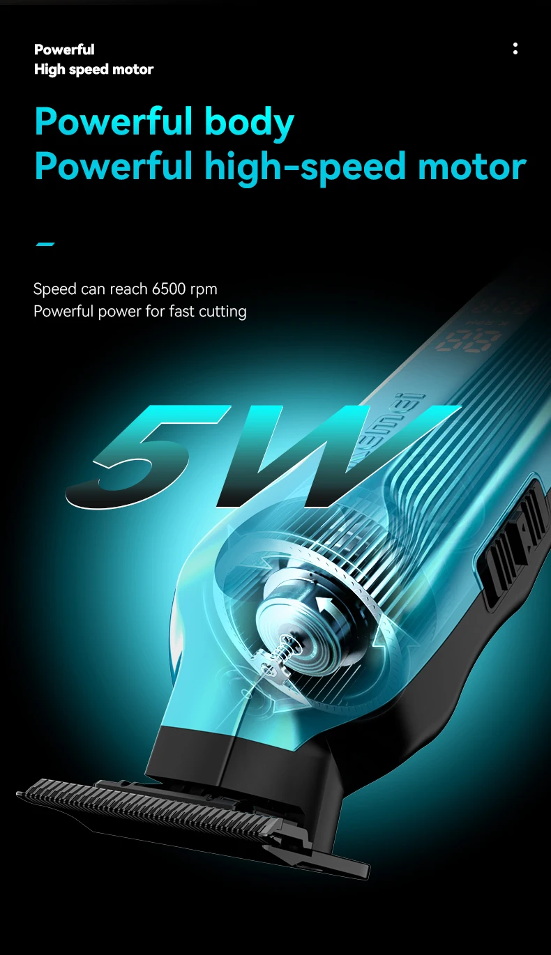 Kemei Hair Clipper Kit for Men 10W Big Power 9000RPM KM-1763 KM-264 Rechargeable Trimmers KM-1112 Professional Electric Shaver