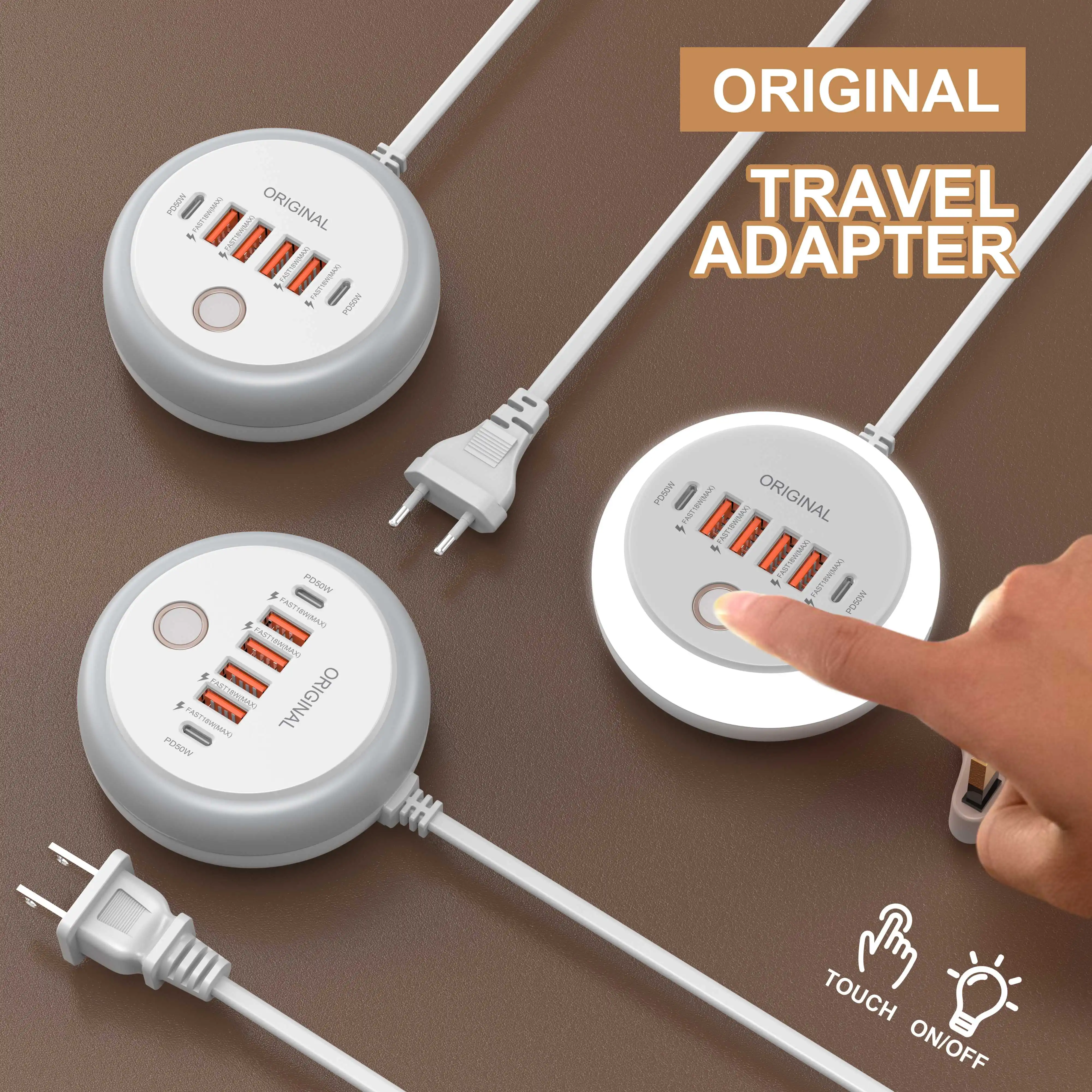 50W USB PD Charger 6 Ports Fast Charging Travel Charger For iPhone Samsung Xiaomi Phone Adapter Quick Charge3.0 Charging Station