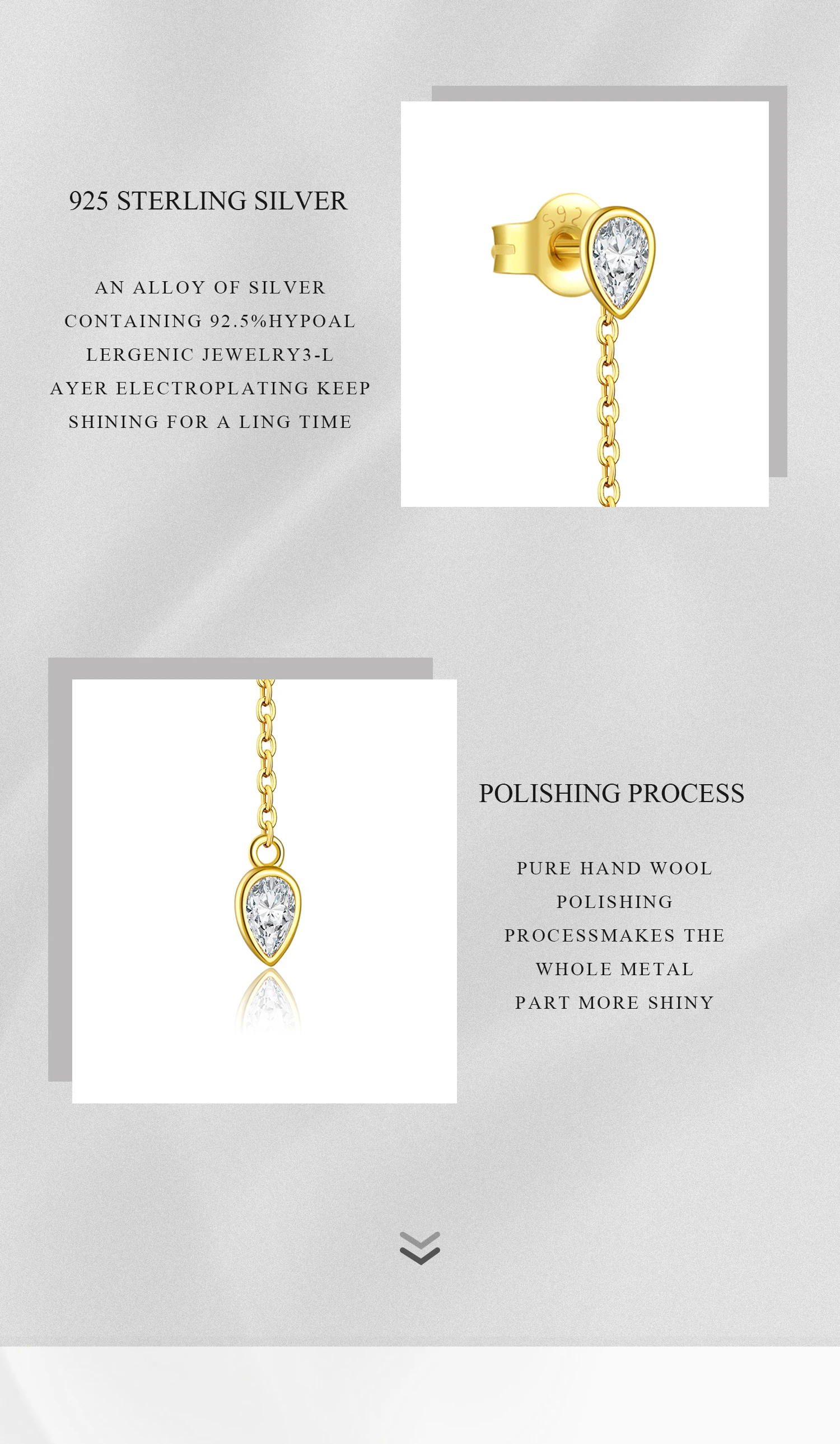 ANDYWEN Women 925 Sterling Silver Two Pear Shape Clear Zircon Single 1PCS Long Stud Earring Pendientes Piercing Fine Jewelry