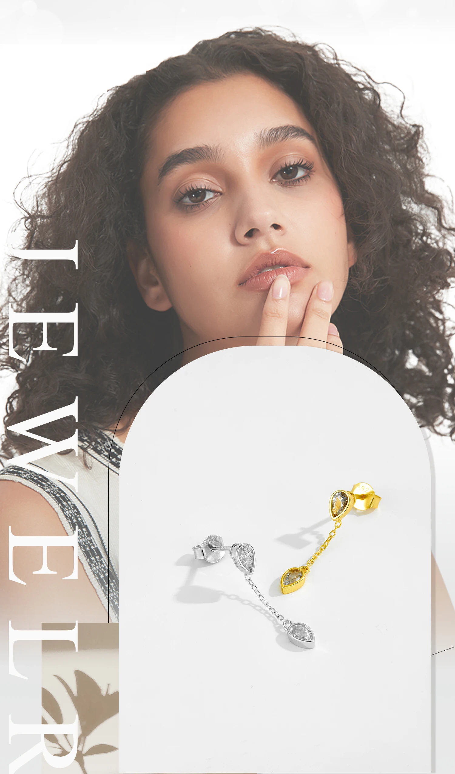 ANDYWEN Women 925 Sterling Silver Two Pear Shape Clear Zircon Single 1PCS Long Stud Earring Pendientes Piercing Fine Jewelry