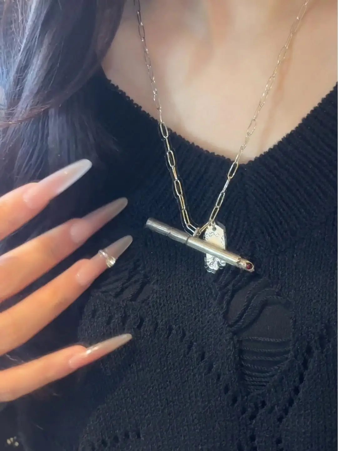 Punk Personality Charm Pendant Necklace for Men Women Punk Lonely Lgnited Cigarettes Necklace Hip Hop Jewelry Accessories Gifts