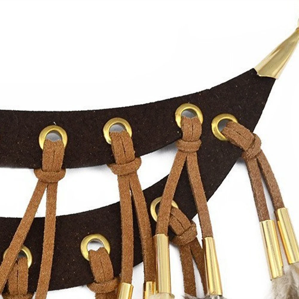 Long Brown Feather Leather Tassel Bib Necklace for Women Vintage Bohemian Indian Ethnic Tribal Feather Choker Statement Jewelry