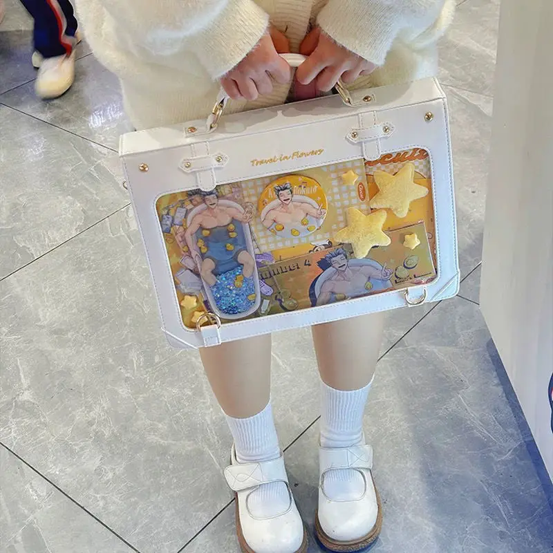 Y2K Preppy Style Large Capacity Ita Backpack Lolita Girl Transparent Fashion DIY Display Shoulder Bag Crossbody Bag Cute Handbag