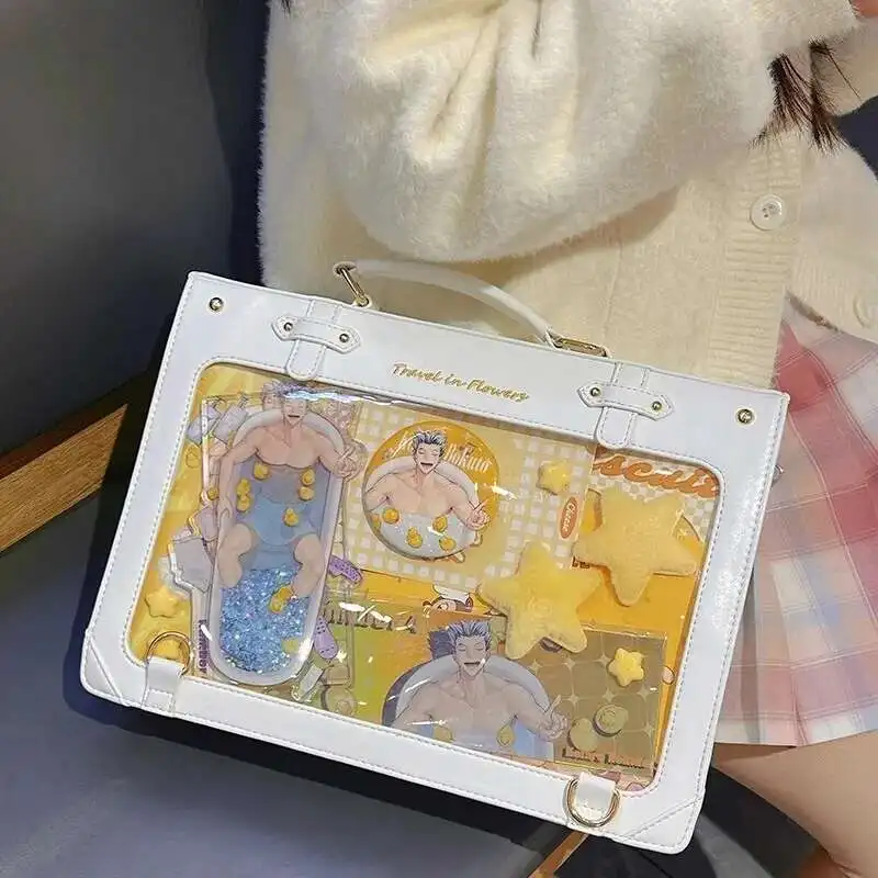 Y2K Preppy Style Large Capacity Ita Backpack Lolita Girl Transparent Fashion DIY Display Shoulder Bag Crossbody Bag Cute Handbag