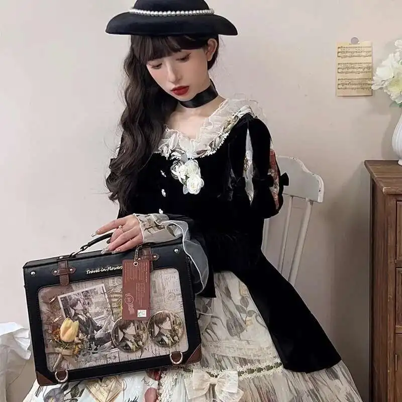 Y2K Preppy Style Large Capacity Ita Backpack Lolita Girl Transparent Fashion DIY Display Shoulder Bag Crossbody Bag Cute Handbag