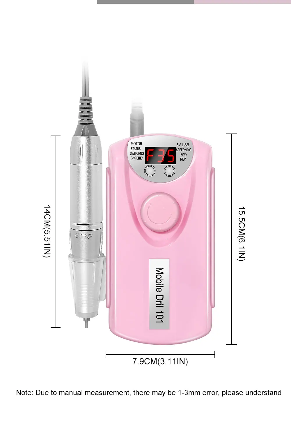 35000RPM Nail Drill Machine for Nails Rechargeable Manicure Low Noise Professional Electric Nail Drills Motor Polishe Sander