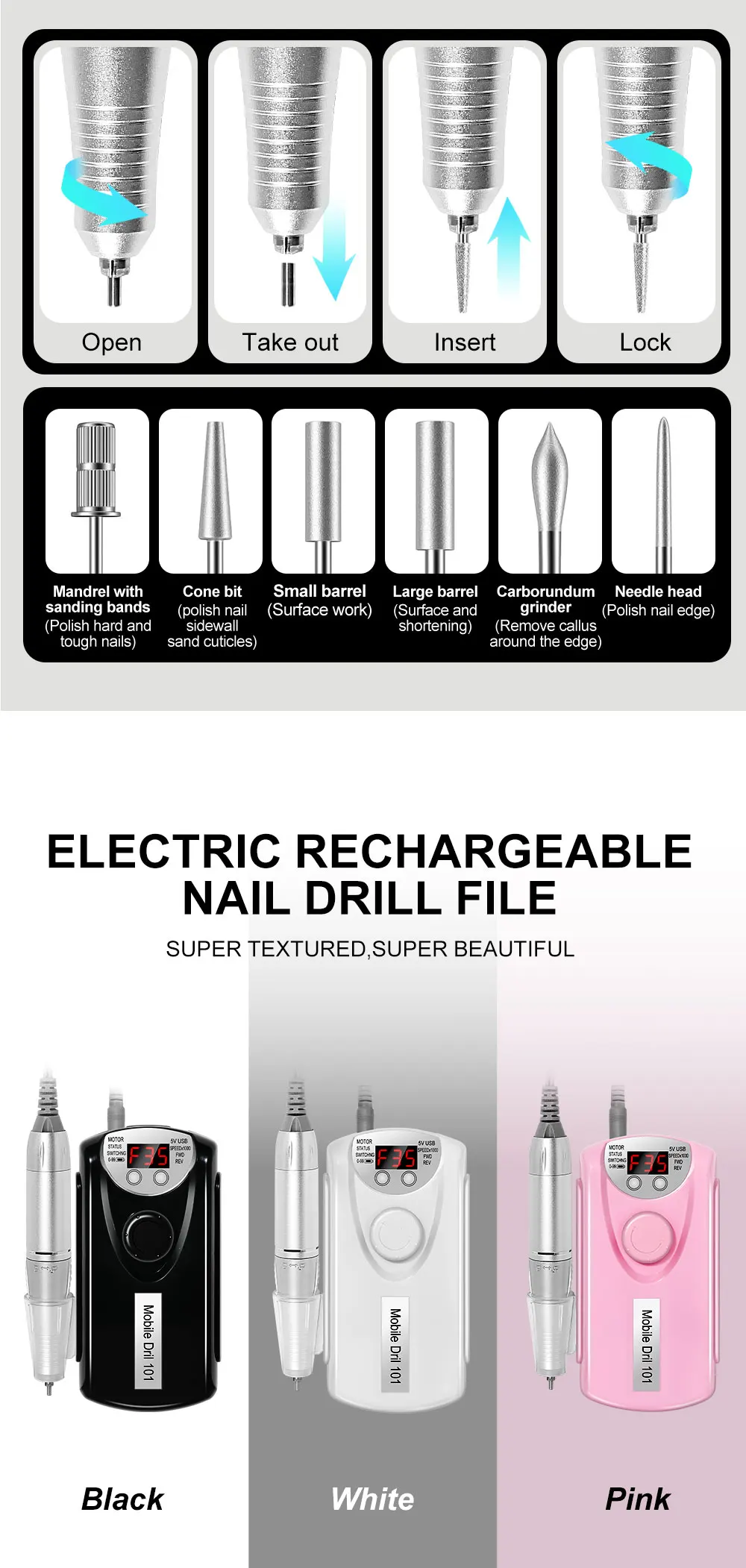 35000RPM Nail Drill Machine for Nails Rechargeable Manicure Low Noise Professional Electric Nail Drills Motor Polishe Sander