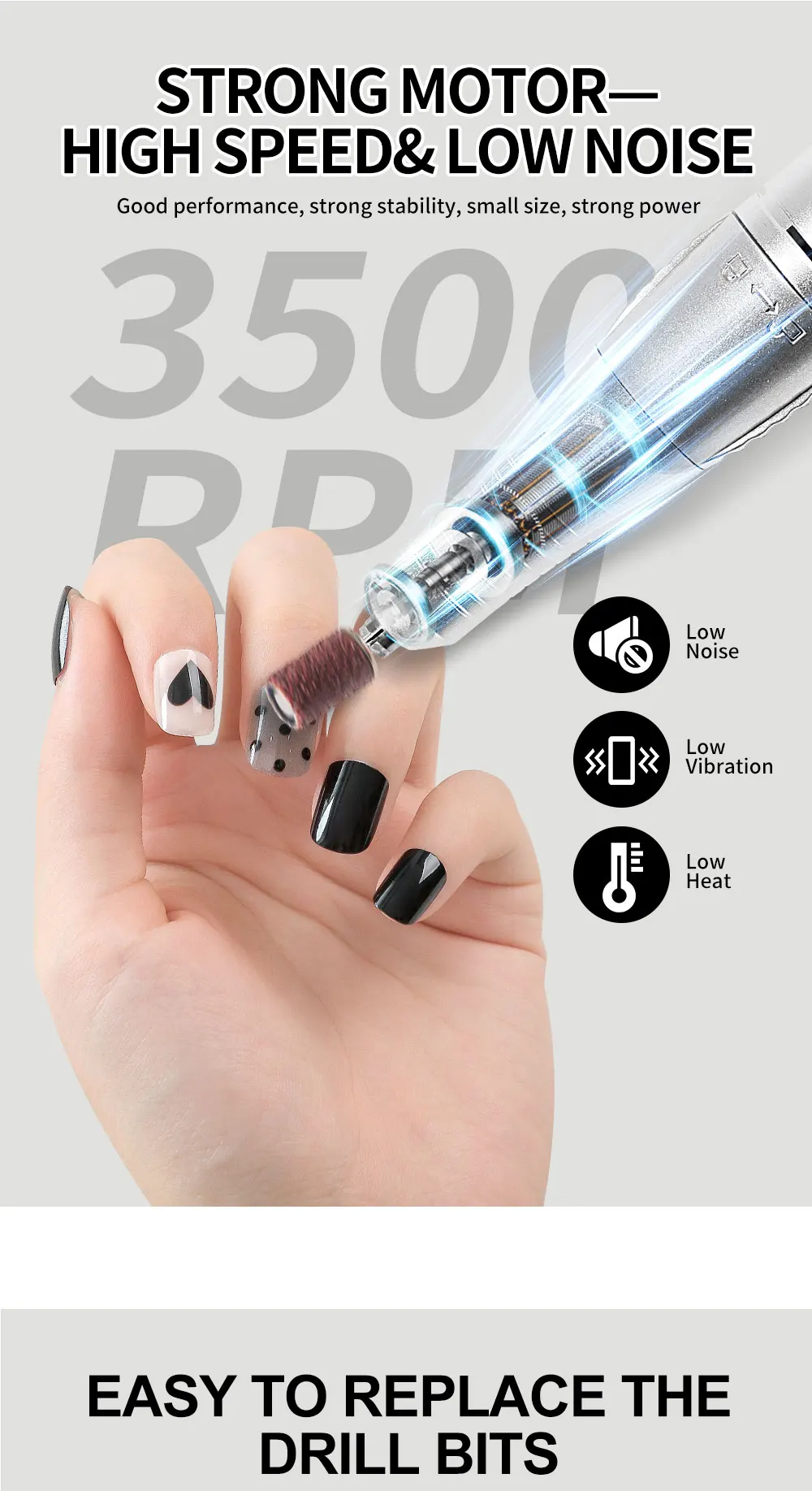35000RPM Nail Drill Machine for Nails Rechargeable Manicure Low Noise Professional Electric Nail Drills Motor Polishe Sander