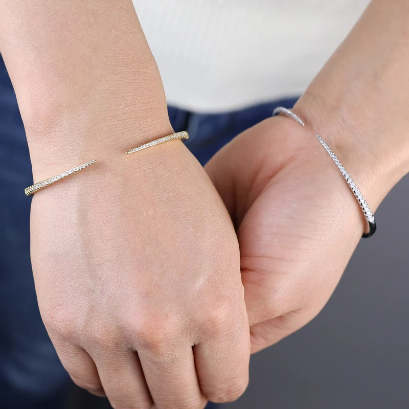 2025 New Arrived Hot Selling Fashion Women Jewelry Thin Spike CZ Paved Open Adjusted Bangle Bracelet