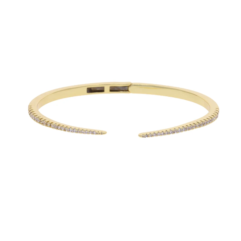 2025 New Arrived Hot Selling Fashion Women Jewelry Thin Spike CZ Paved Open Adjusted Bangle Bracelet