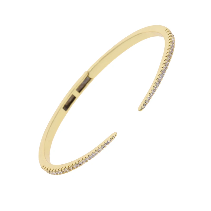 2025 New Arrived Hot Selling Fashion Women Jewelry Thin Spike CZ Paved Open Adjusted Bangle Bracelet