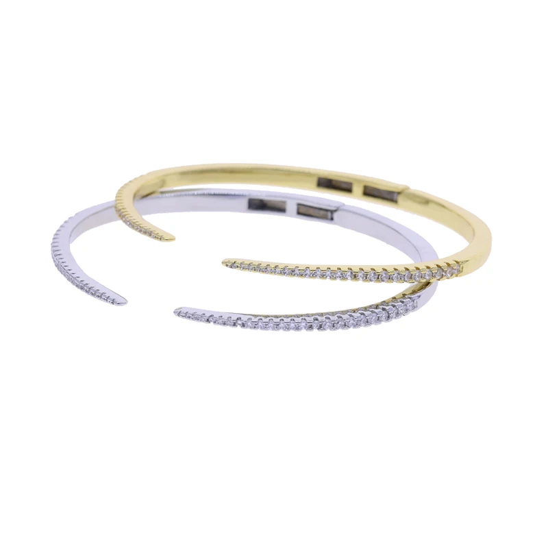 2025 New Arrived Hot Selling Fashion Women Jewelry Thin Spike CZ Paved Open Adjusted Bangle Bracelet