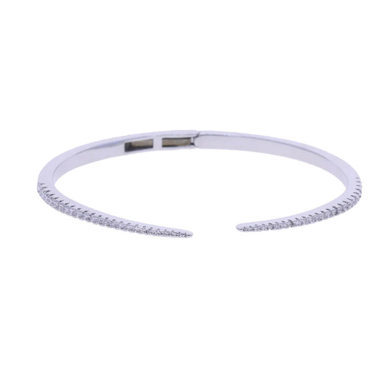 2025 New Arrived Hot Selling Fashion Women Jewelry Thin Spike CZ Paved Open Adjusted Bangle Bracelet