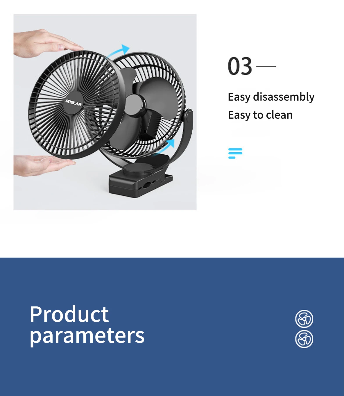 OPOLAR Rechargeable 8inch Clip Fan Strong Silent Wind Mini USB Fan Sturdy Clamp for Baby Stroller Camping Home Outdoor 10,000mAh