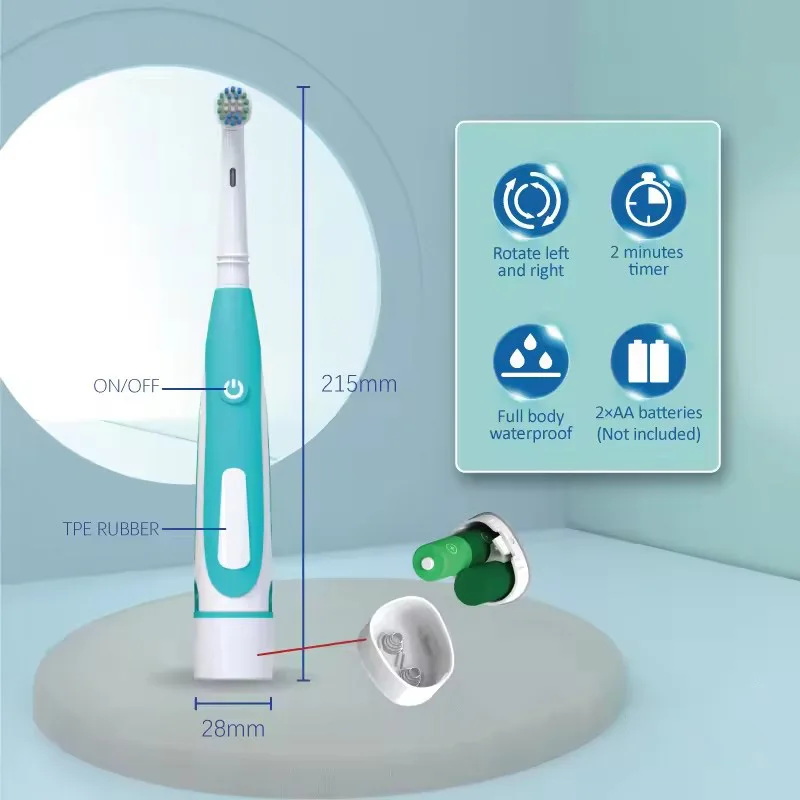 Electric Toothbrush Rounded Vibrate Heads Teeth Brush Soft Bristle Rotation Gum Care Battery Power Teeth Whitening For Adults