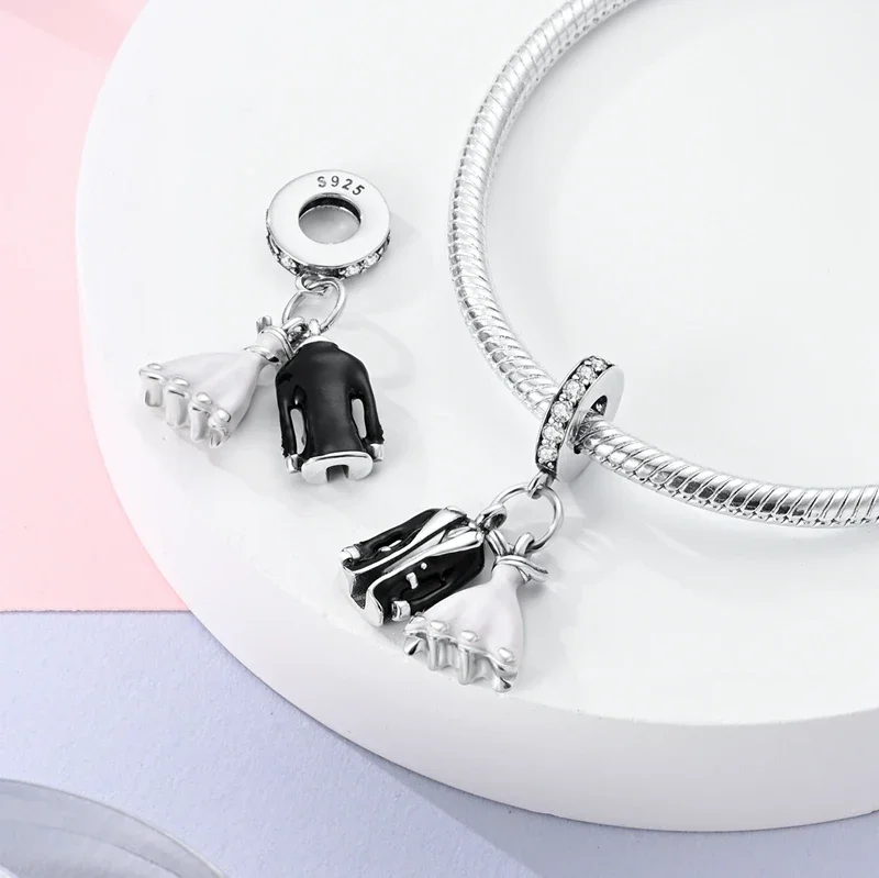 Romantic Valentine's Day Charms Pink Heart Rose Bear Charms Fit for 925 Silver Bracelet Necklace Women Anniversary‘s Gifts