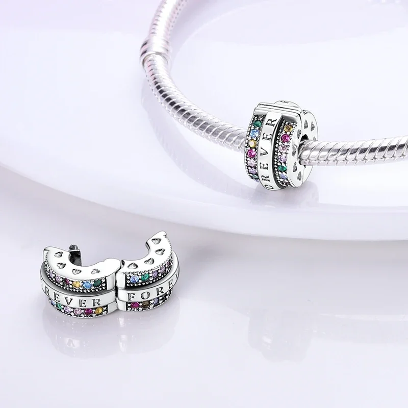 Romantic Valentine's Day Charms Pink Heart Rose Bear Charms Fit for 925 Silver Bracelet Necklace Women Anniversary‘s Gifts