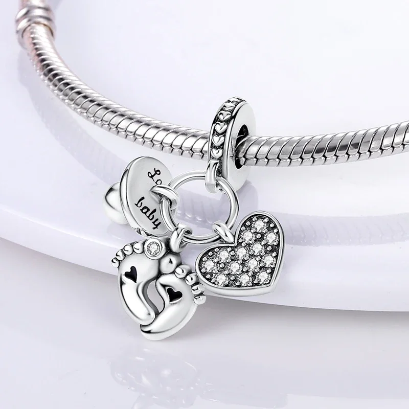 Romantic Valentine's Day Charms Pink Heart Rose Bear Charms Fit for 925 Silver Bracelet Necklace Women Anniversary‘s Gifts