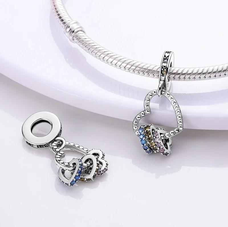 Romantic Valentine's Day Charms Pink Heart Rose Bear Charms Fit for 925 Silver Bracelet Necklace Women Anniversary‘s Gifts