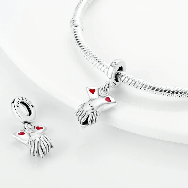 Romantic Valentine's Day Charms Pink Heart Rose Bear Charms Fit for 925 Silver Bracelet Necklace Women Anniversary‘s Gifts