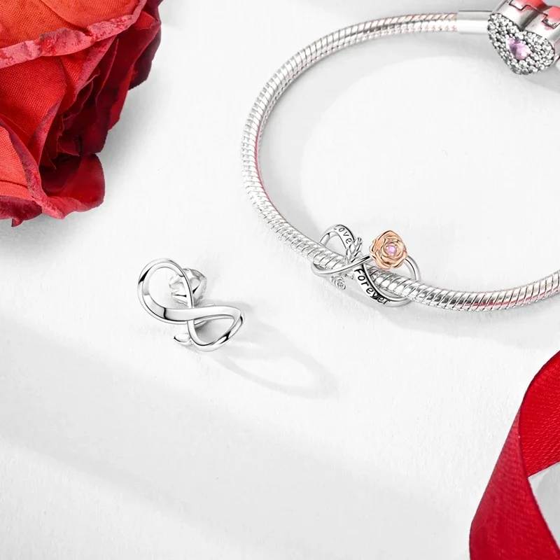 Romantic Valentine's Day Charms Pink Heart Rose Bear Charms Fit for 925 Silver Bracelet Necklace Women Anniversary‘s Gifts