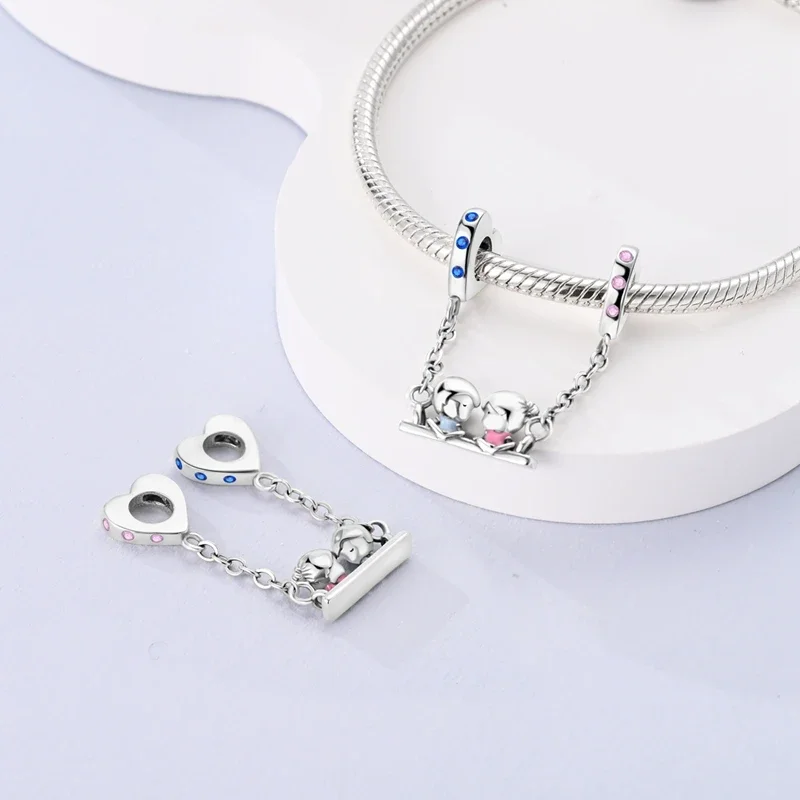 Romantic Valentine's Day Charms Pink Heart Rose Bear Charms Fit for 925 Silver Bracelet Necklace Women Anniversary‘s Gifts