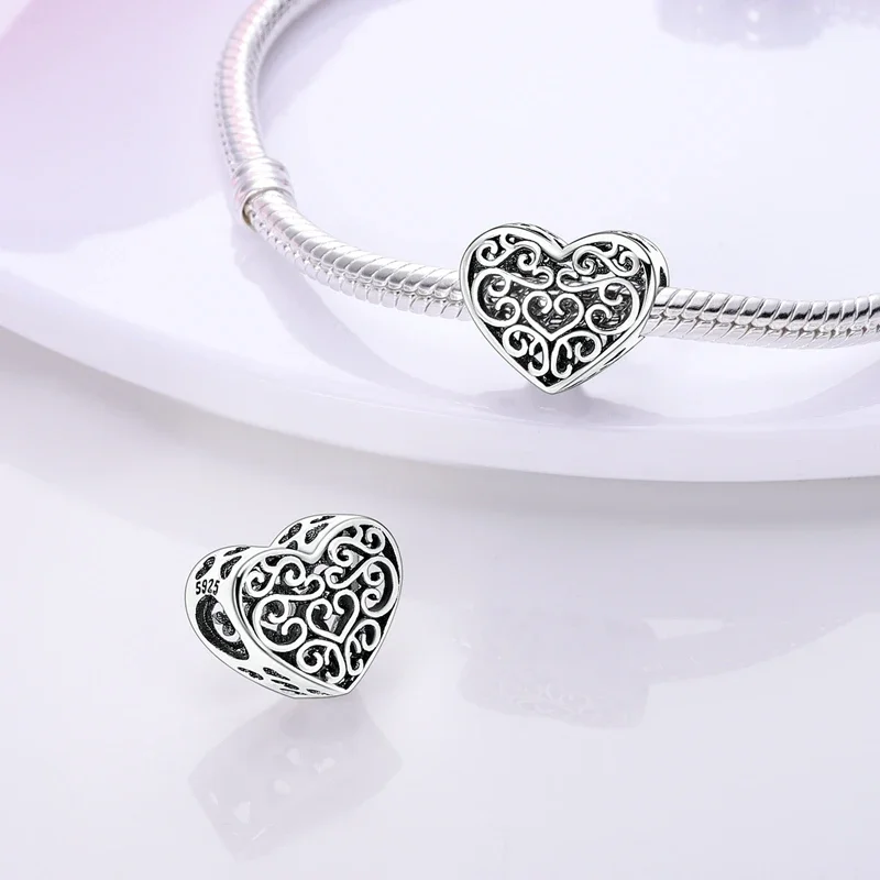 Romantic Valentine's Day Charms Pink Heart Rose Bear Charms Fit for 925 Silver Bracelet Necklace Women Anniversary‘s Gifts