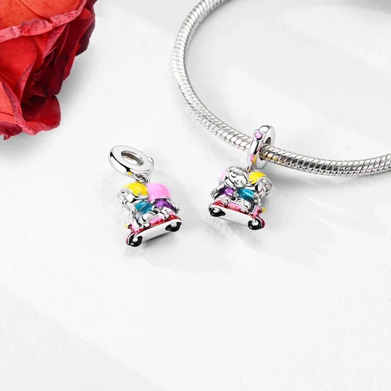 Romantic Valentine's Day Charms Pink Heart Rose Bear Charms Fit for 925 Silver Bracelet Necklace Women Anniversary‘s Gifts