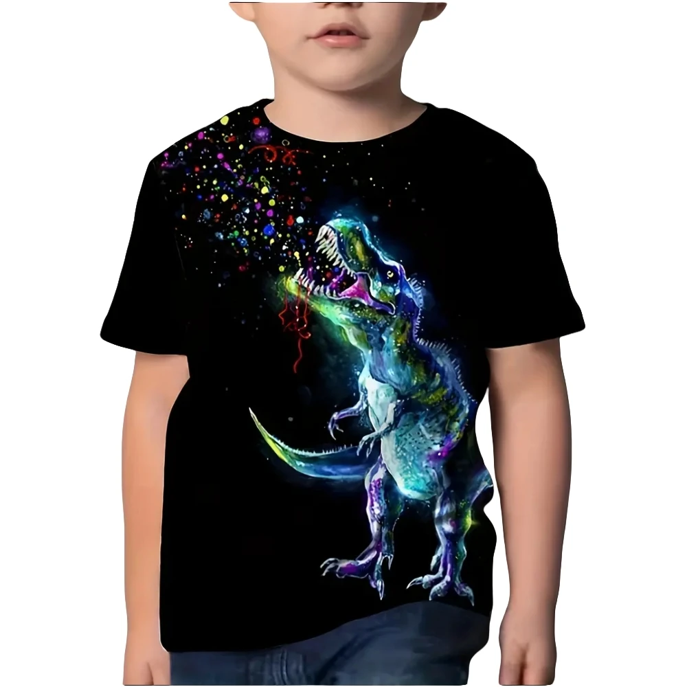 Kids Boy Clothes 3D Cartoon Dinosaur Graphic T Shirts Fun Children's Clothing Summer Crew Neck Short Sleeves T-Shirts for Boys