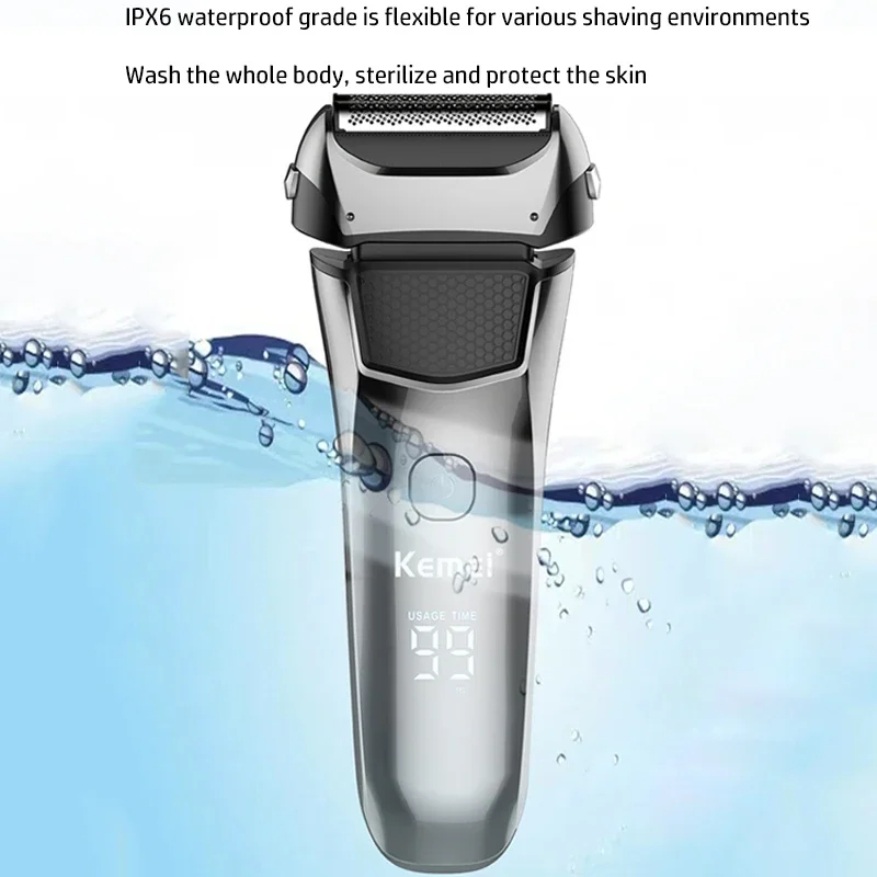 Kemei Men's Electric Shaver Facial Beard Wet & Dry Shaver Rechargeable Professional Razor Shaving Machine