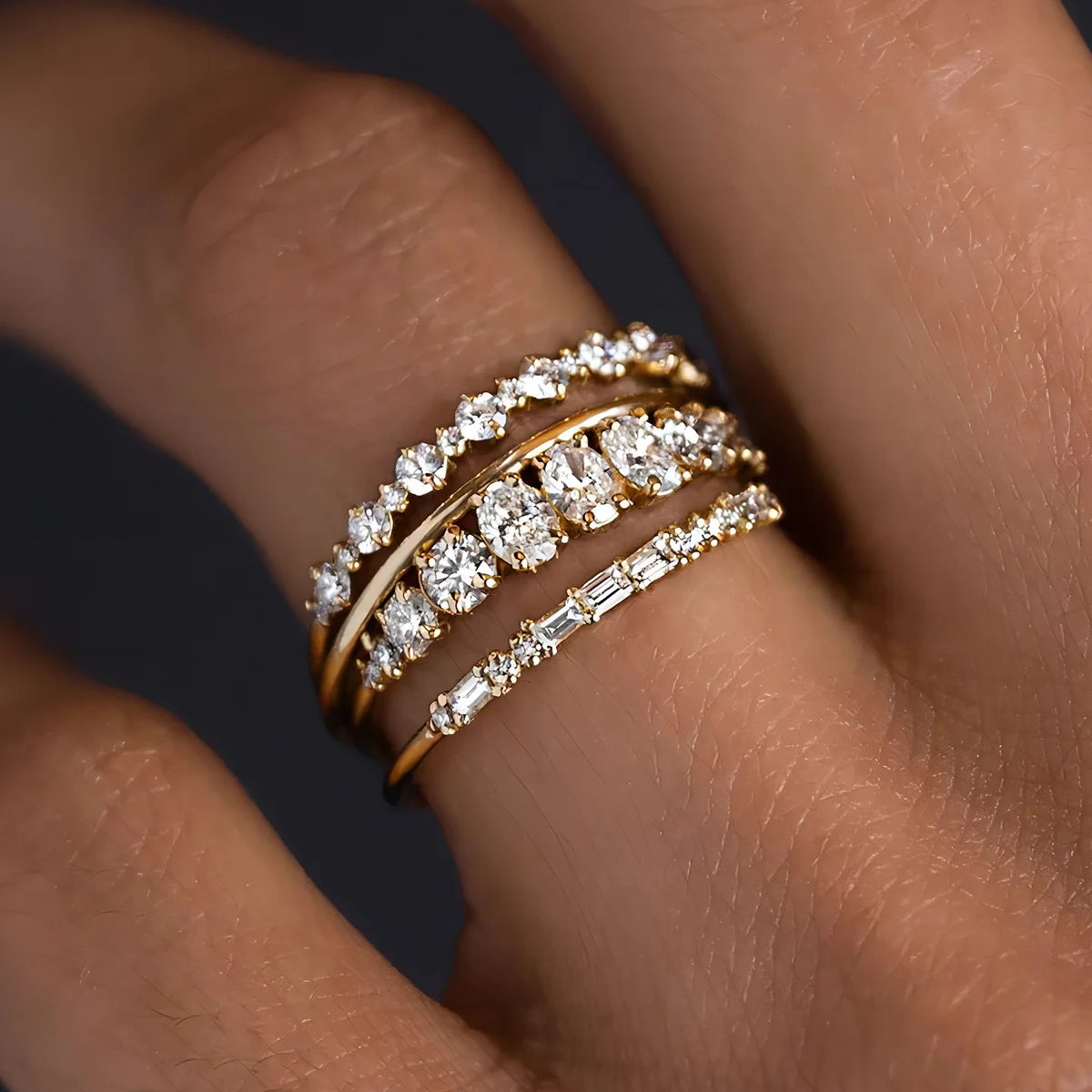 Fashion Big Zircon Statement Rings Set Minimalist High Quality Gold Plated High Quality Crystal Charm Finger Ring Copper Jewelry