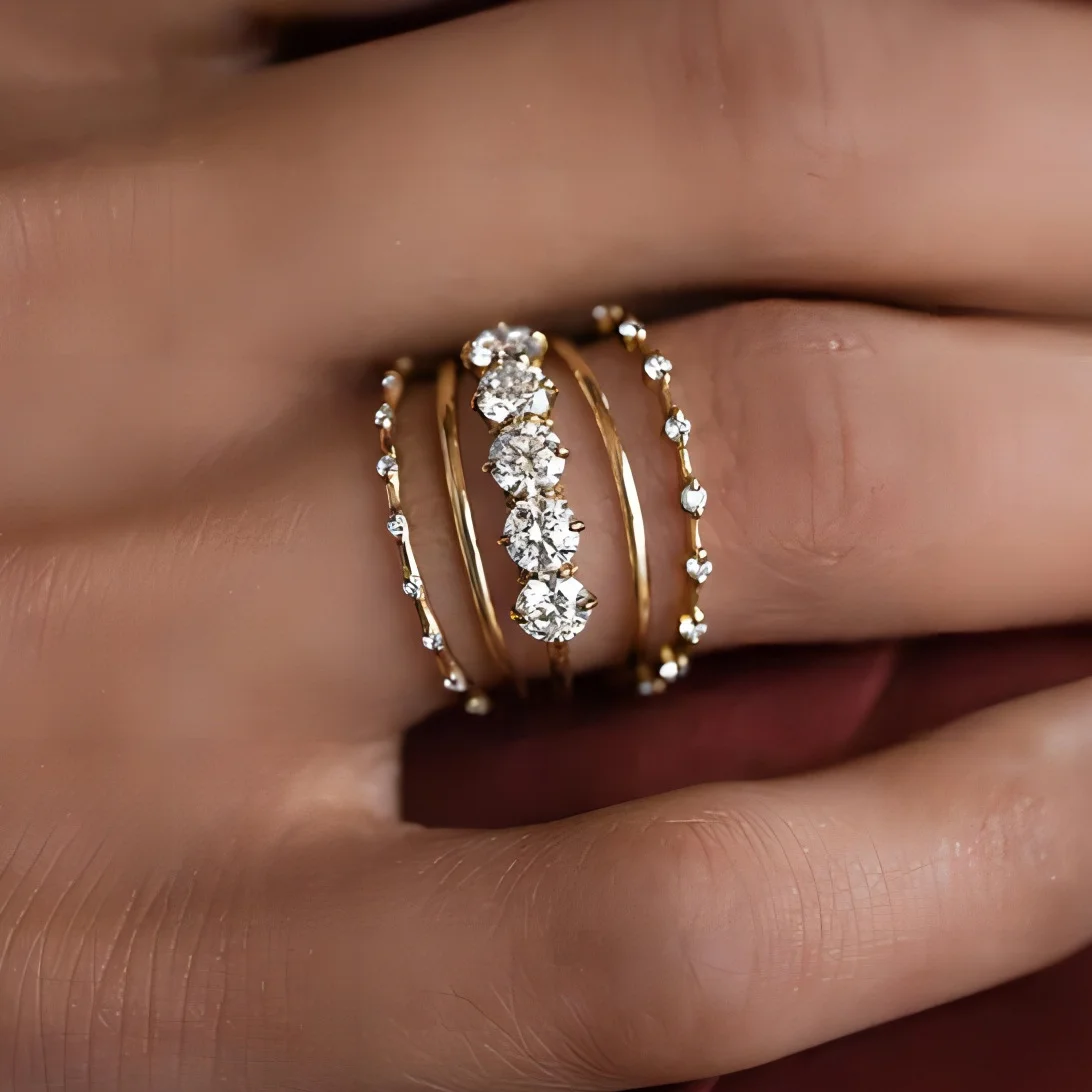 Fashion Big Zircon Statement Rings Set Minimalist High Quality Gold Plated High Quality Crystal Charm Finger Ring Copper Jewelry