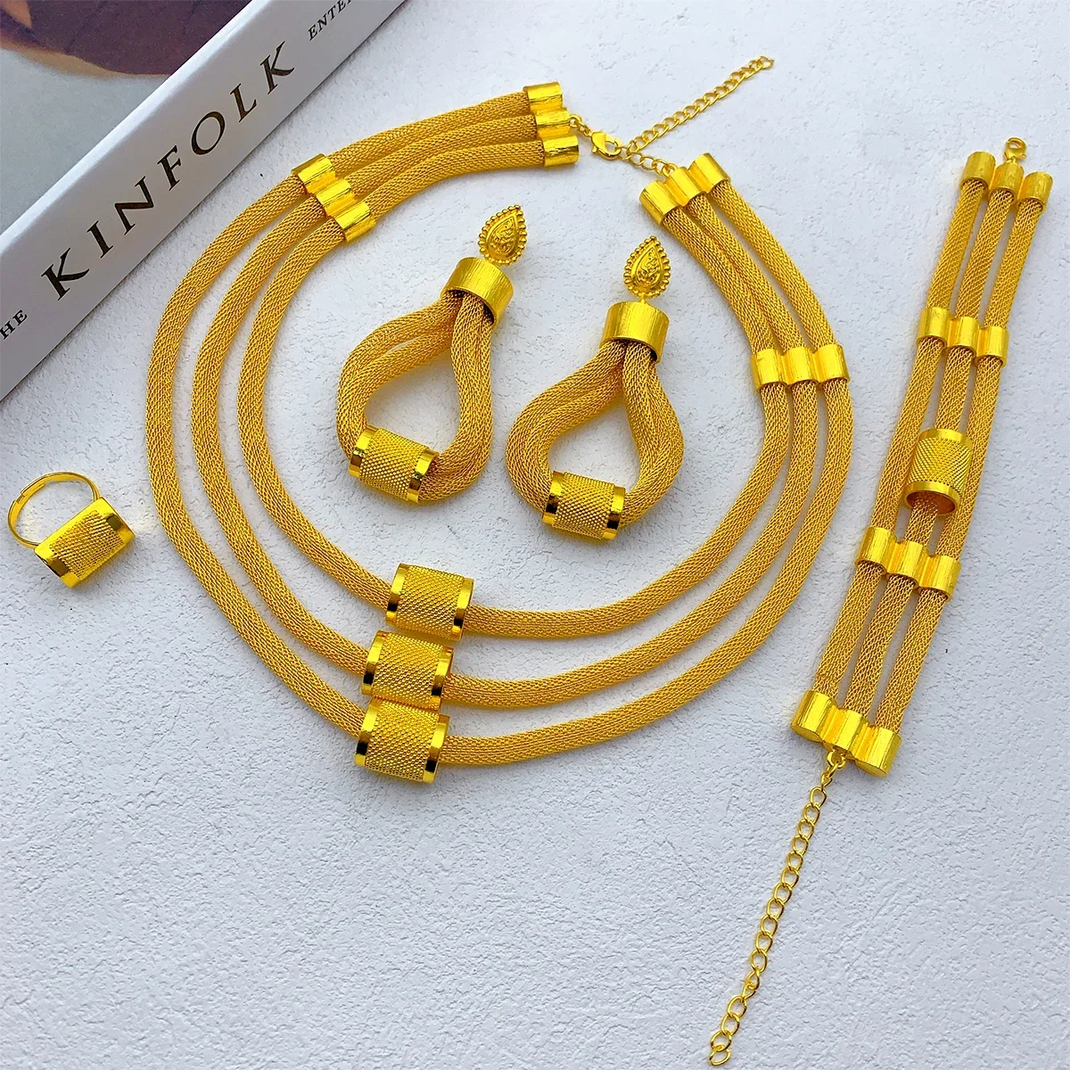 Luxury Ethiopian Multilayer 24k Gold Color Jewelry Set For Women Wedding Dubai Necklace And Earrings Sets Indian Bridal