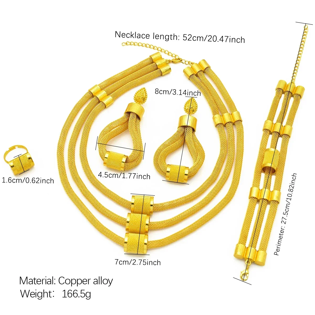 Luxury Ethiopian Multilayer 24k Gold Color Jewelry Set For Women Wedding Dubai Necklace And Earrings Sets Indian Bridal