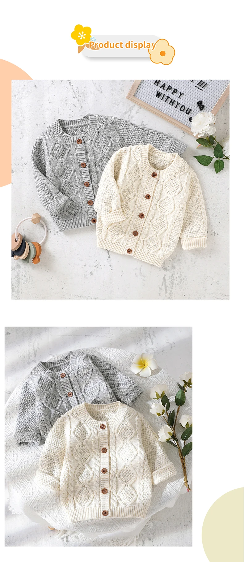 Baby Sweater Cotton Knitted Newborn Kid Clothing Fashion Solid Tops Outerwear Infant Girls Boys Cardigan Long Sleeve Autumn 0-3Y