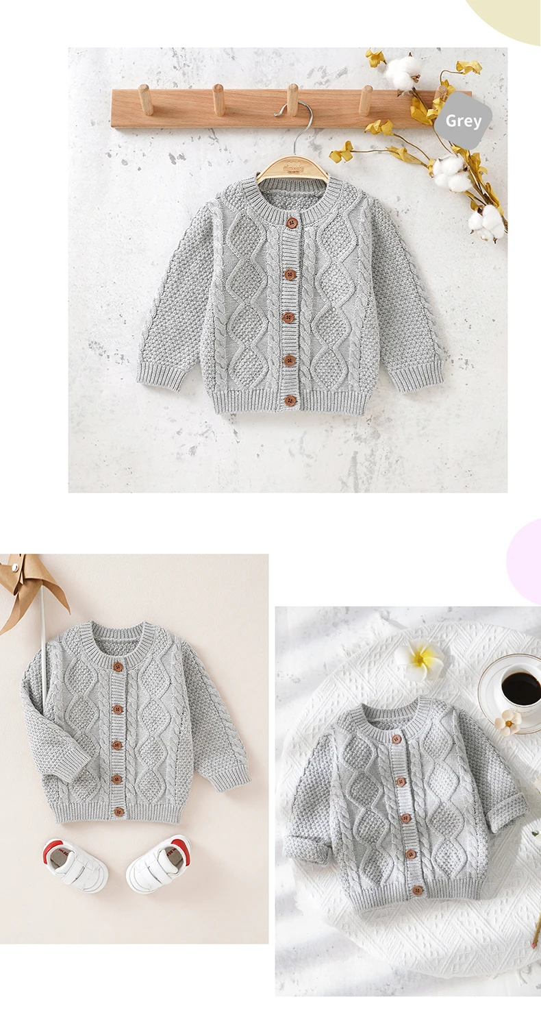 Baby Sweater Cotton Knitted Newborn Kid Clothing Fashion Solid Tops Outerwear Infant Girls Boys Cardigan Long Sleeve Autumn 0-3Y