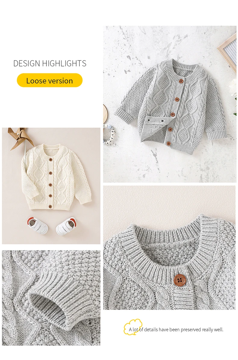 Baby Sweater Cotton Knitted Newborn Kid Clothing Fashion Solid Tops Outerwear Infant Girls Boys Cardigan Long Sleeve Autumn 0-3Y
