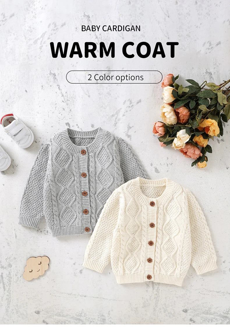 Baby Sweater Cotton Knitted Newborn Kid Clothing Fashion Solid Tops Outerwear Infant Girls Boys Cardigan Long Sleeve Autumn 0-3Y