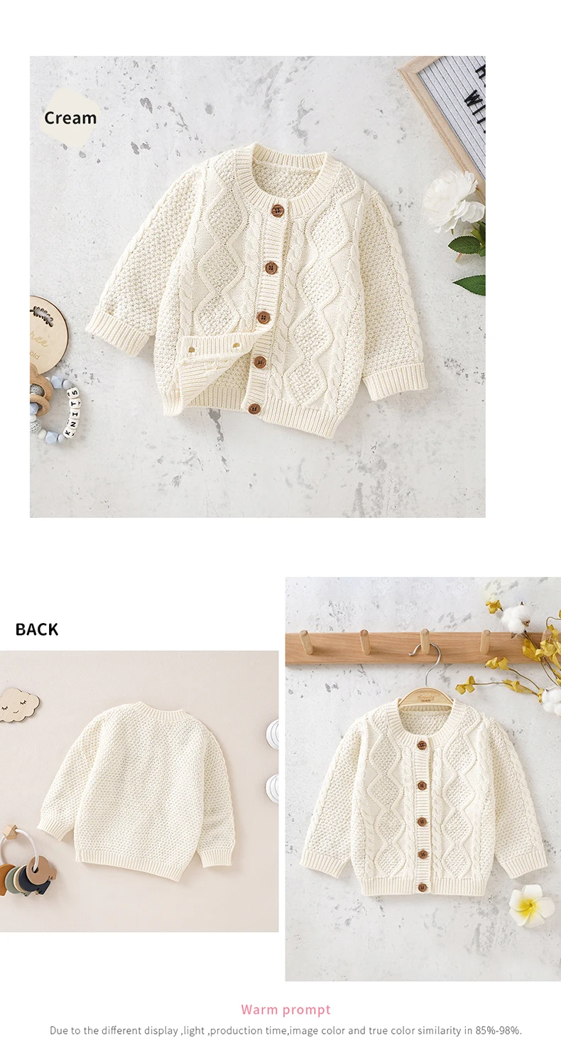 Baby Sweater Cotton Knitted Newborn Kid Clothing Fashion Solid Tops Outerwear Infant Girls Boys Cardigan Long Sleeve Autumn 0-3Y
