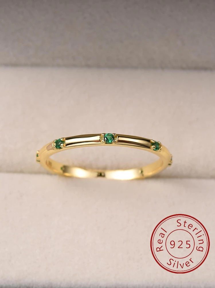 925 Sterling Silver Round Simple Plain Green Color Zircon Ring For Women Anniversary Party Creativity High Quality Fine Jewelry