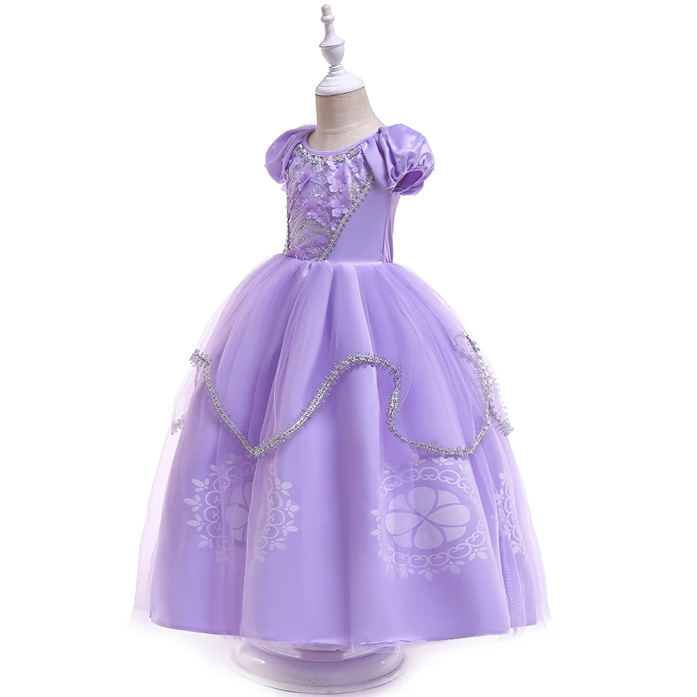 Girls Frozen Purple Sophia Rapunzel Princess Gown Kids Cosplay Sofia Dresses Birthday Carnival Clothing For Girl Children Wear
