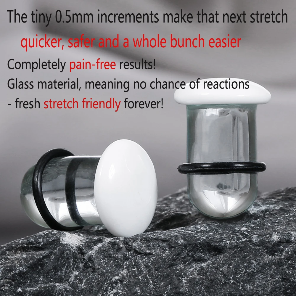 Casvort Pyrex Glass Dead Plugs 14G-00g Comfy Ear Gauges Tunnels Expander 0.5mm Increments Piercing Body Jewelry Stretching Kit