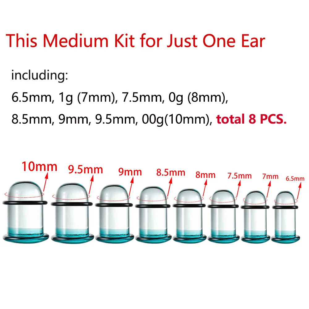 Casvort Pyrex Glass Dead Plugs 14G-00g Comfy Ear Gauges Tunnels Expander 0.5mm Increments Piercing Body Jewelry Stretching Kit
