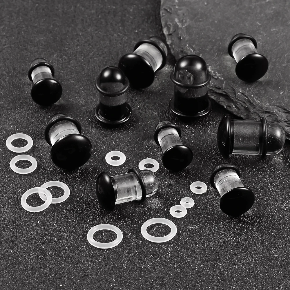 10/16/18pc Glass Ear Gauges Stretching Kit Short Taper Expander Comfy Dead Stretching Plugs with Rubber Rings Crazy Body Jewelry