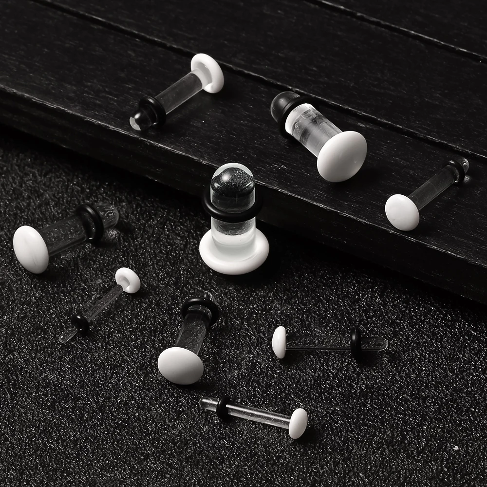 10/16/18pc Glass Ear Gauges Stretching Kit Short Taper Expander Comfy Dead Stretching Plugs with Rubber Rings Crazy Body Jewelry