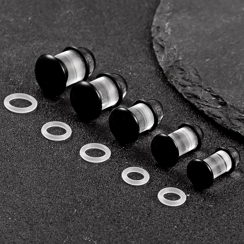 10/16/18pc Glass Ear Gauges Stretching Kit Short Taper Expander Comfy Dead Stretching Plugs with Rubber Rings Crazy Body Jewelry