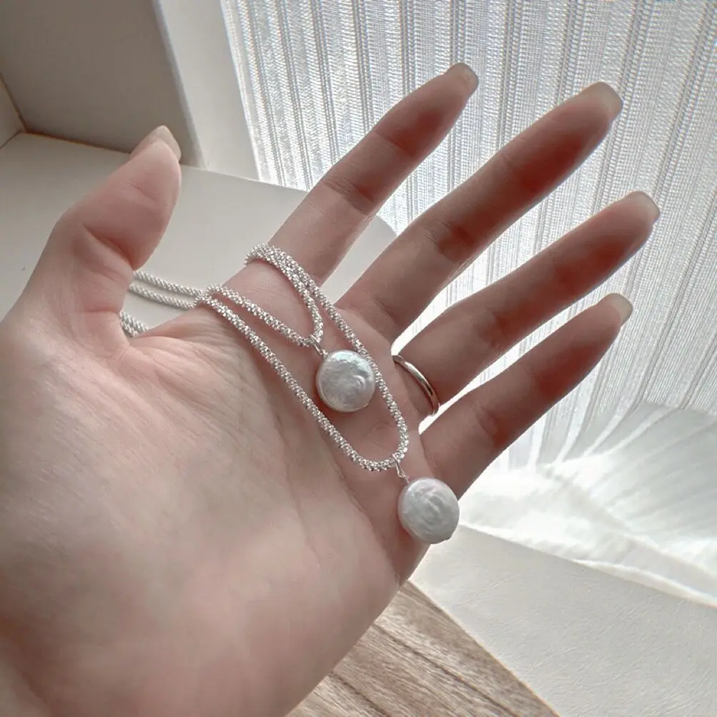 New 925 Sterling Silver Sparkling Round Pearl Necklace Simple Style Charm Pendant Choker Birthday Gift for Women Fine Jewelry