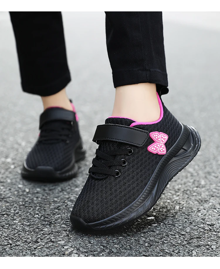Summer Kids Casual Black Girls Mesh Breathable Shoes Fashion For 7-15y Lightweight Sport Student's Children Sports Walking Shoe
