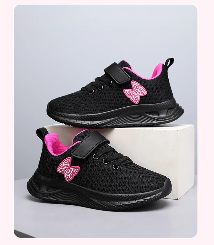 Summer Kids Casual Black Girls Mesh Breathable Shoes Fashion For 7-15y Lightweight Sport Student's Children Sports Walking Shoe
