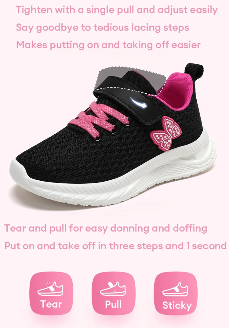 Summer Kids Casual Black Girls Mesh Breathable Shoes Fashion For 7-15y Lightweight Sport Student's Children Sports Walking Shoe